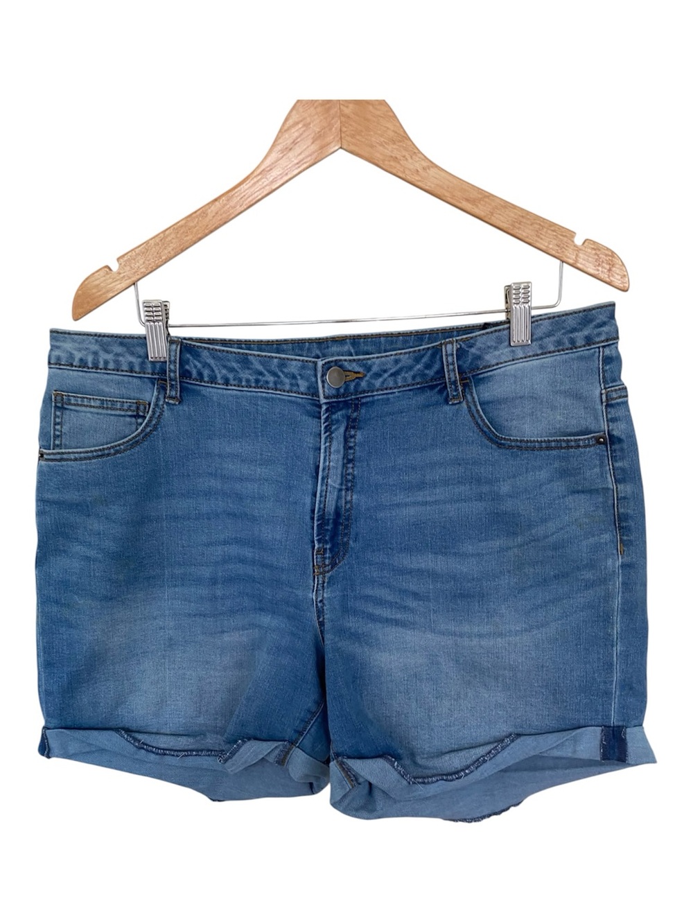 Women's Blue Denim Roll-Cuff Shorts